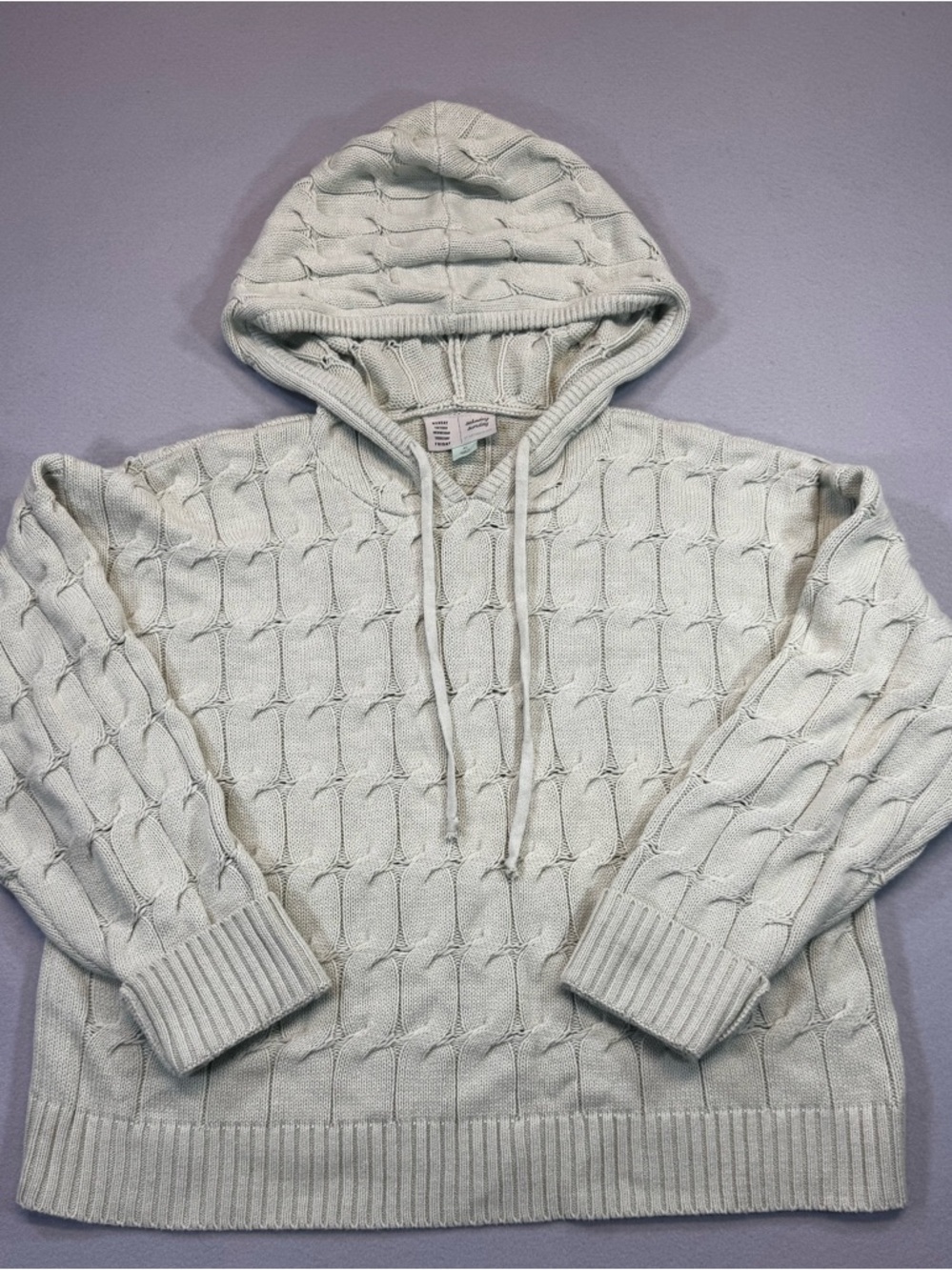 Saturday Sunday By Anthropologie Pale Seafoam Green Cable Knit Hooded Sweater
